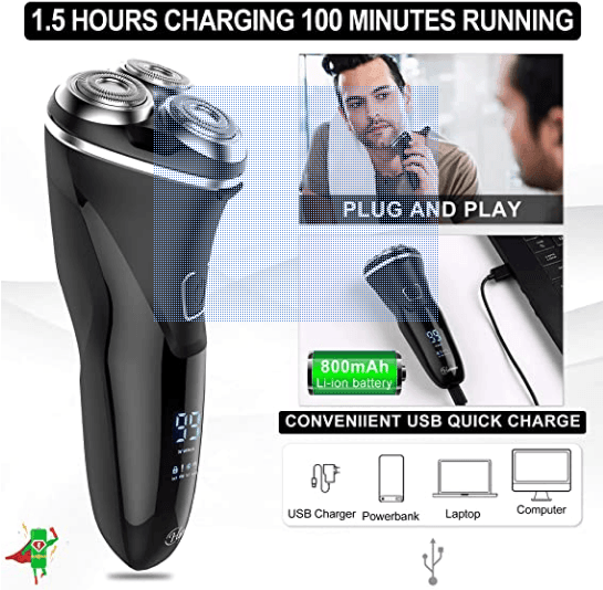 Hatteker Electric Razor Professional Rechargeable Rotary  with Pop-up LED Display - HATTEKER