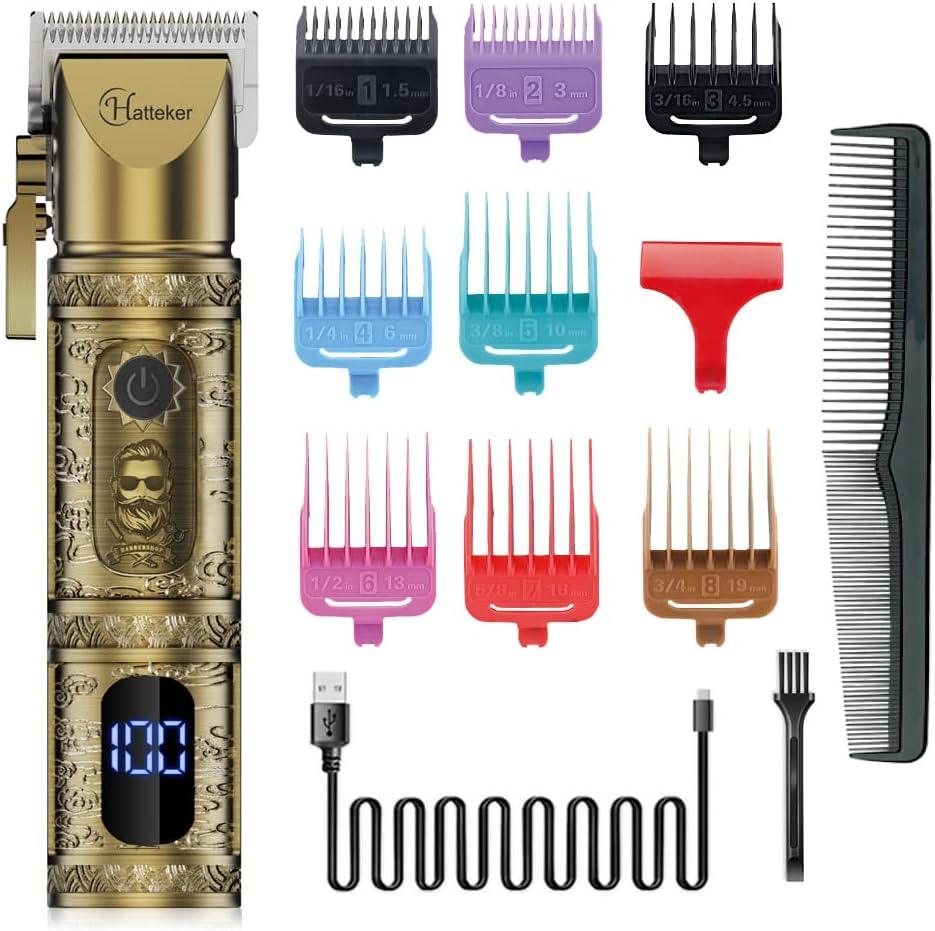Hatteker Professional Cordless Hair Trimmer & Beard Shaver | Gold Grooming Kit with LED Display - HATTEKER