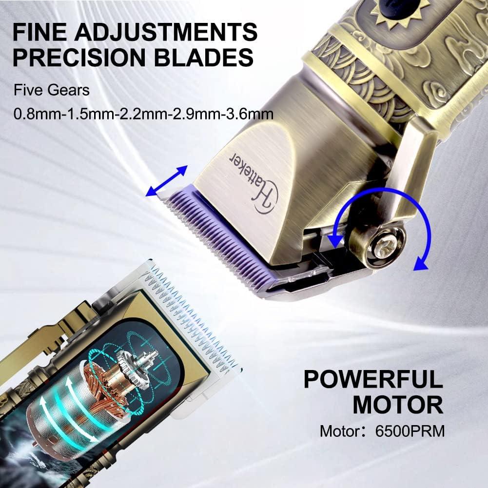 Hatteker Professional Cordless Hair Trimmer & Beard Shaver | Gold Grooming Kit with LED Display - HATTEKER