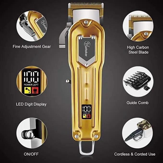 Hatteker Hair Clipper Trimmer for Men Cordless USB Rechargeable Gold - HATTEKER