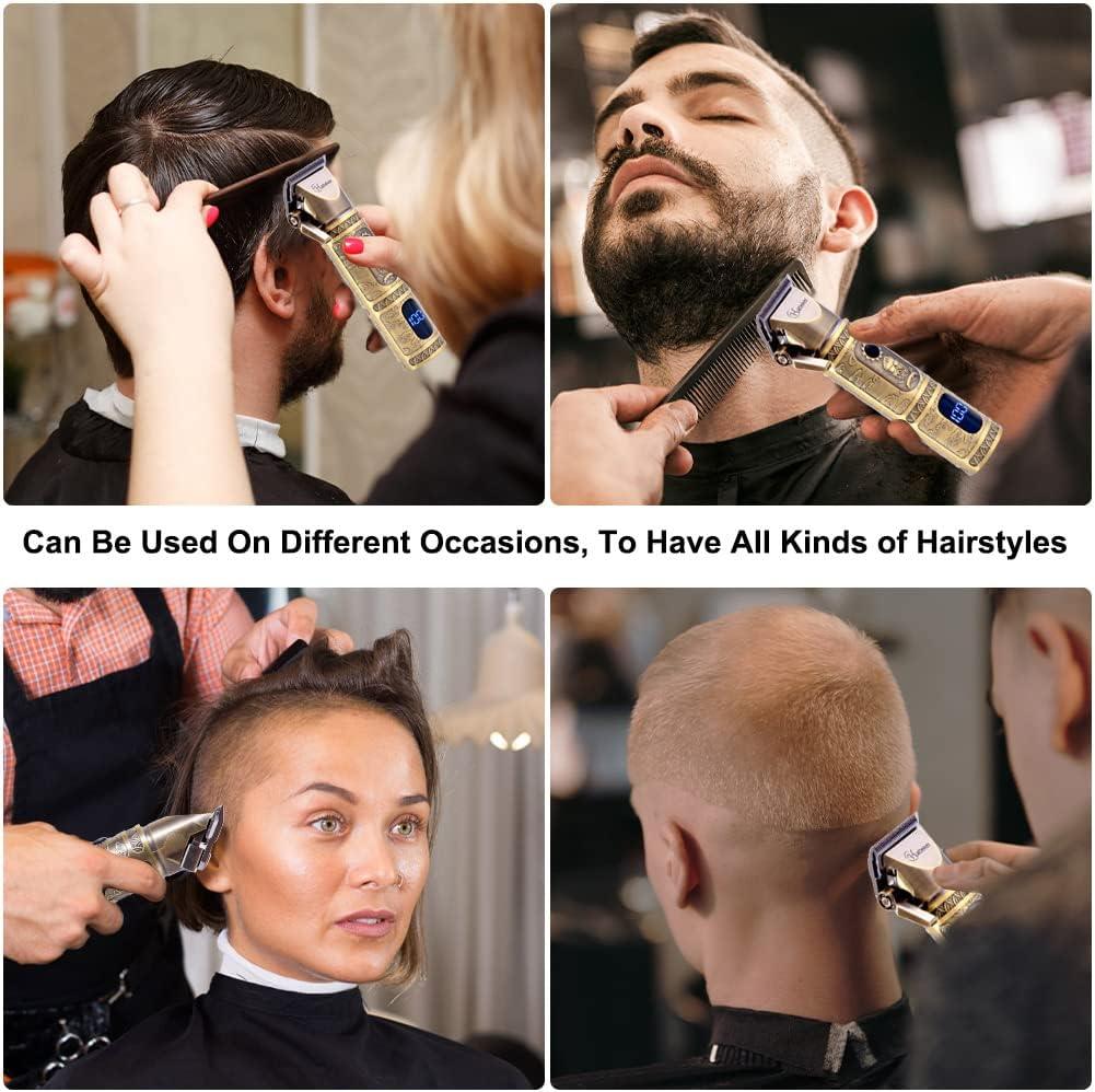 Hatteker Professional Cordless Hair Trimmer & Beard Shaver | Gold Grooming Kit with LED Display - HATTEKER