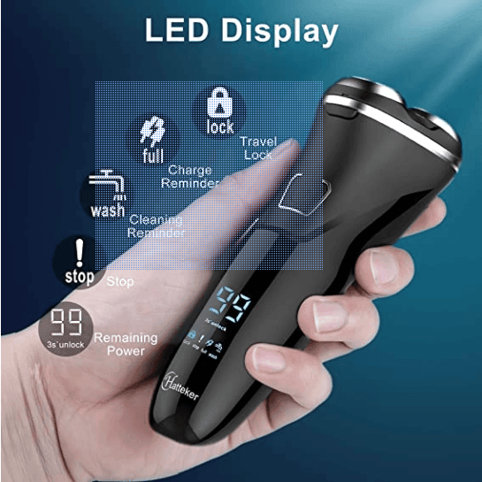 Hatteker Electric Razor Professional Rechargeable Rotary  with Pop-up LED Display - HATTEKER