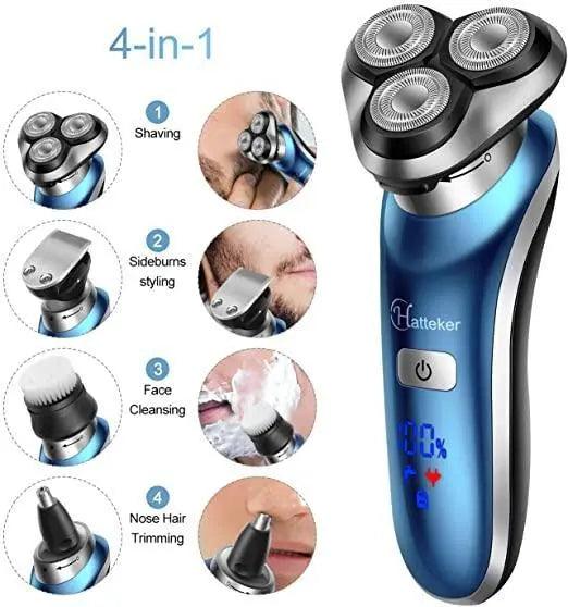 Hatteker Electric Shaver Trimmer Cordless Beard Nose Hair Waterproof Wet Dry 4 in 1 - HATTEKER