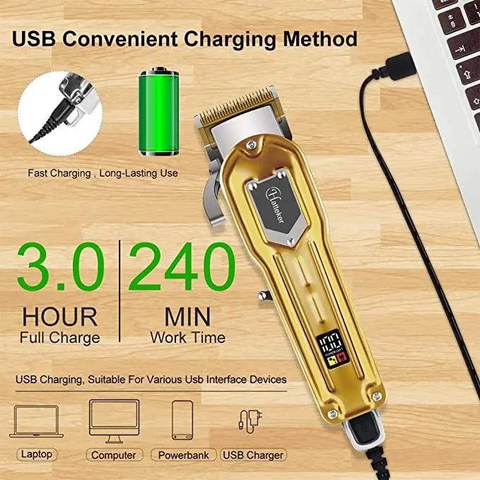 Hatteker Hair Clipper Trimmer for Men Cordless USB Rechargeable Gold - HATTEKER