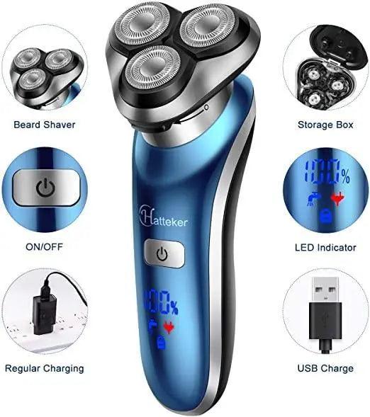 Hatteker Electric Shaver Trimmer Cordless Beard Nose Hair Waterproof Wet Dry 4 in 1 - HATTEKER