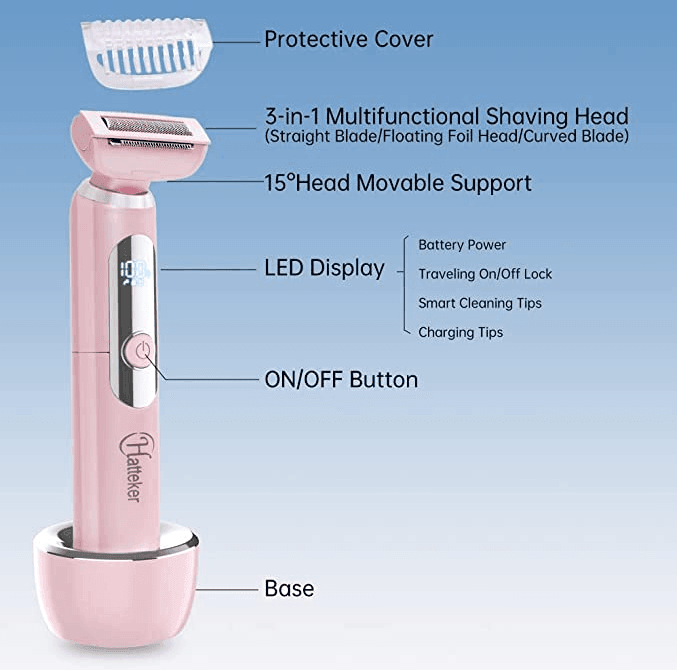 HATTEKER Electric Lady Shaver Razor Wet and Dry Waterproof - HATTEKER