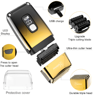 Hatteker Foil Shaver Razor with Precision Trimmer Triple Blades Waterproof Cordless - HATTEKER