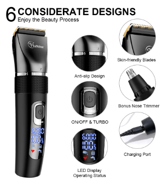 HATTEKER Pro Hair Clipper Multifunction  Stainless steel Blade Hair Trimmer Nose Hair Beard - HATTEKER
