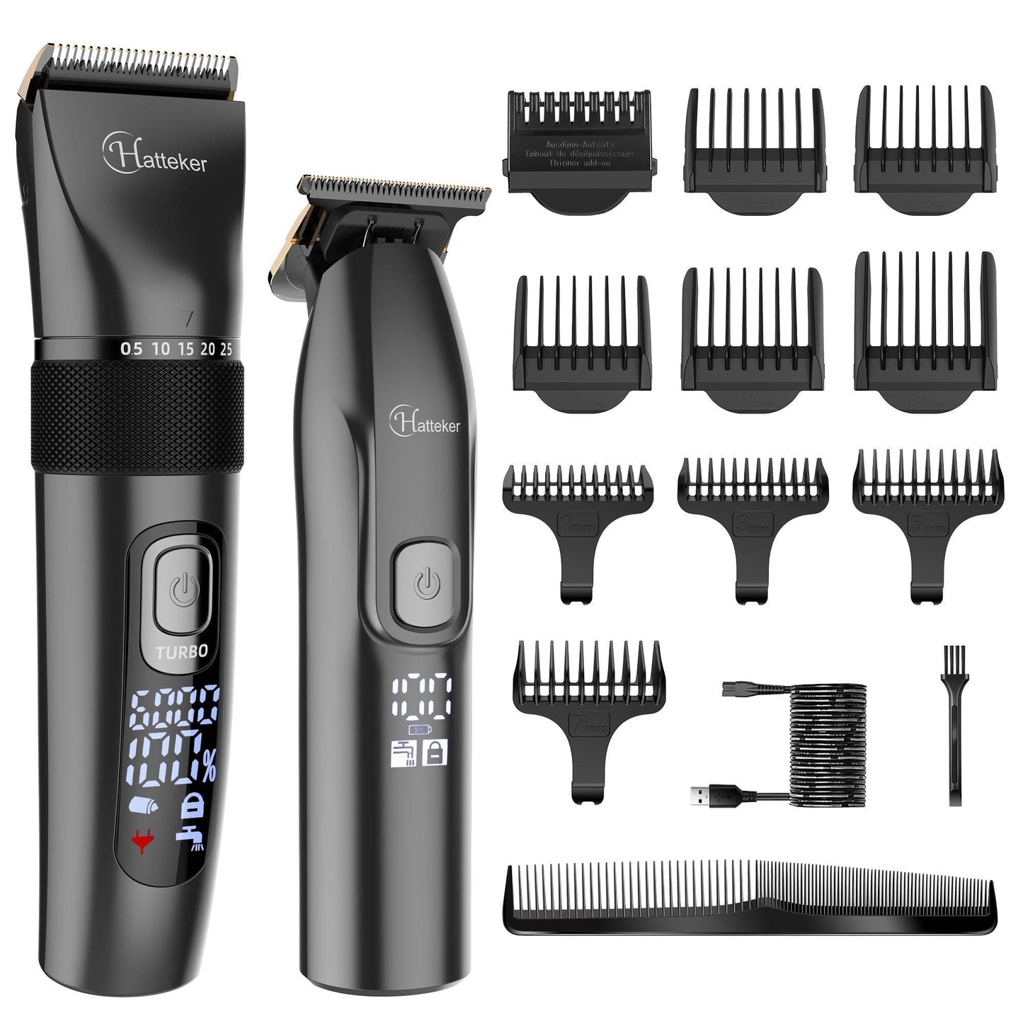 HATTEKER Hair Clippers and T-Blade Set Trimmer Kit Cordless Beard Barber Clipper Hair Cutting Kit Grooming Kit Waterproof - HATTEKER