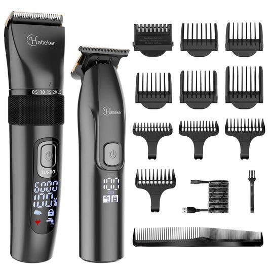 HATTEKER Hair Clippers and T-Blade Set Trimmer Kit Cordless Beard Barber Clipper Hair Cutting Kit Grooming Kit Waterproof - HATTEKER