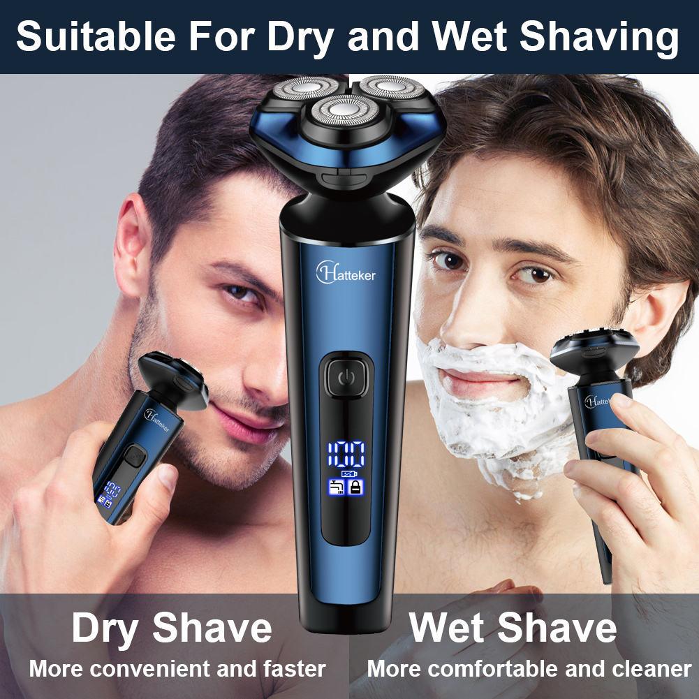 HATTEKER Mens Electric Shavers Razor Beard Trimmer Rotary Facail Nose Waterproof Rechargeable Cordless 3 in 1 - HATTEKER