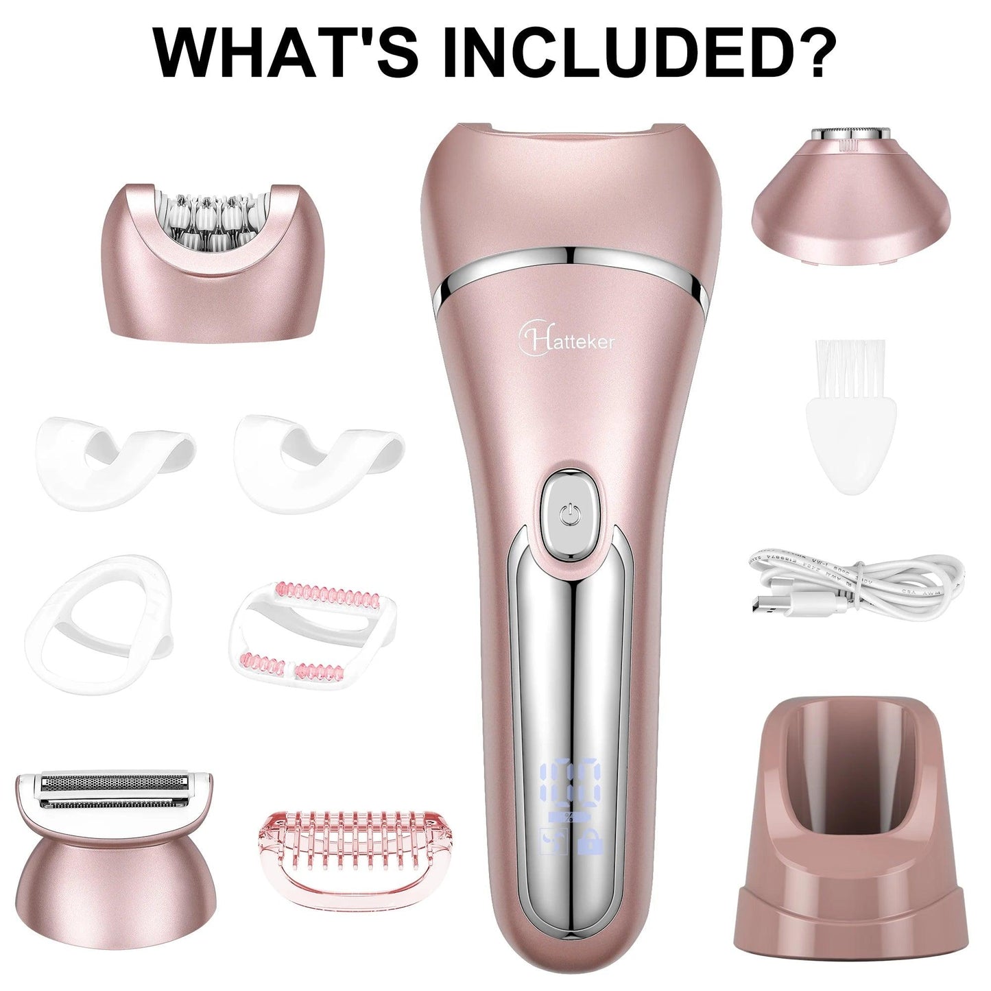 HATTEKER Electric Epilator Hair Removal for Women 3 in 1 Shaver for Legs Arms Underarms Bikini Public Rechargeable - HATTEKER