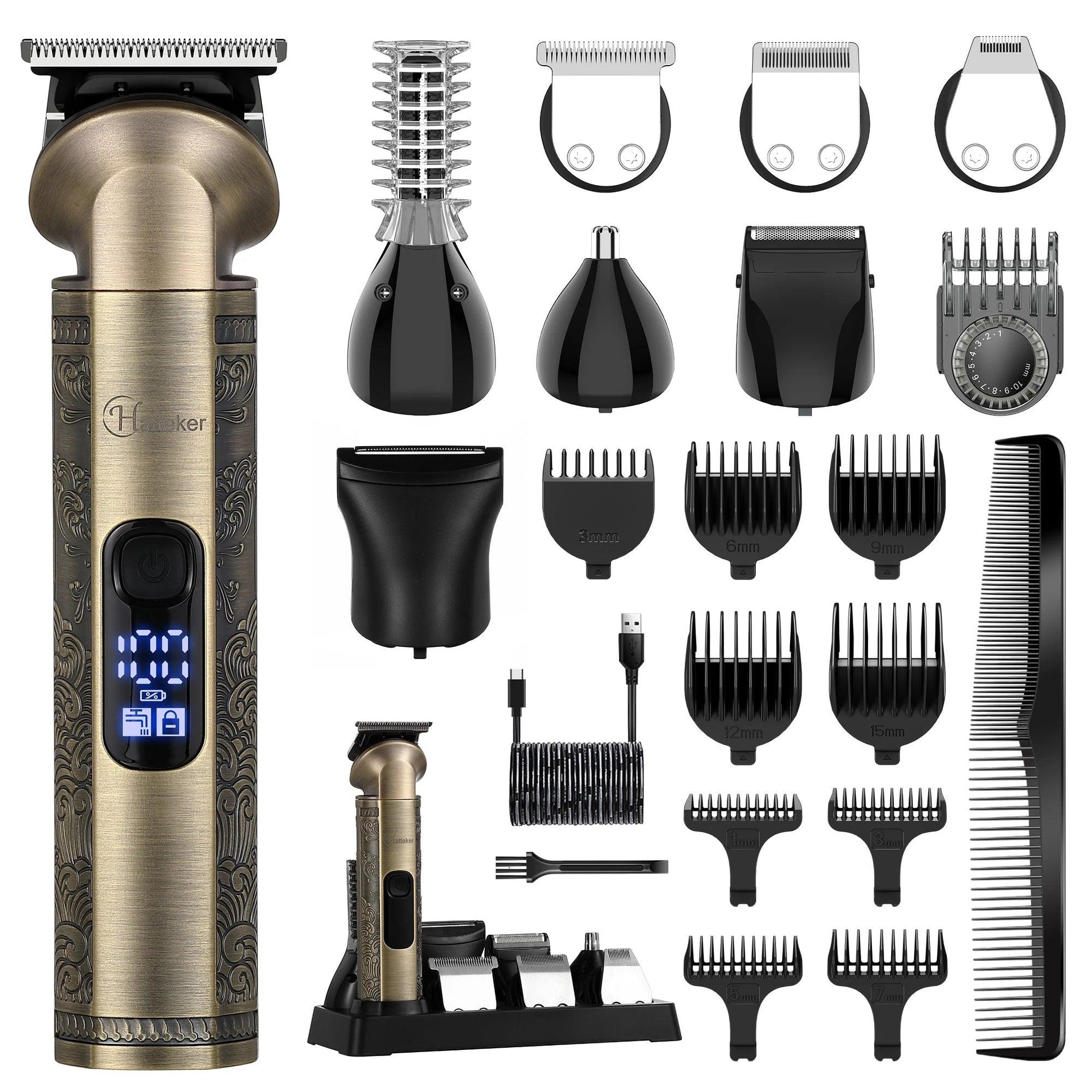 HATTEKER all in one electric hair trimmer 7 blades hair clipper body hair removal baber haircut machine nose - HATTEKER