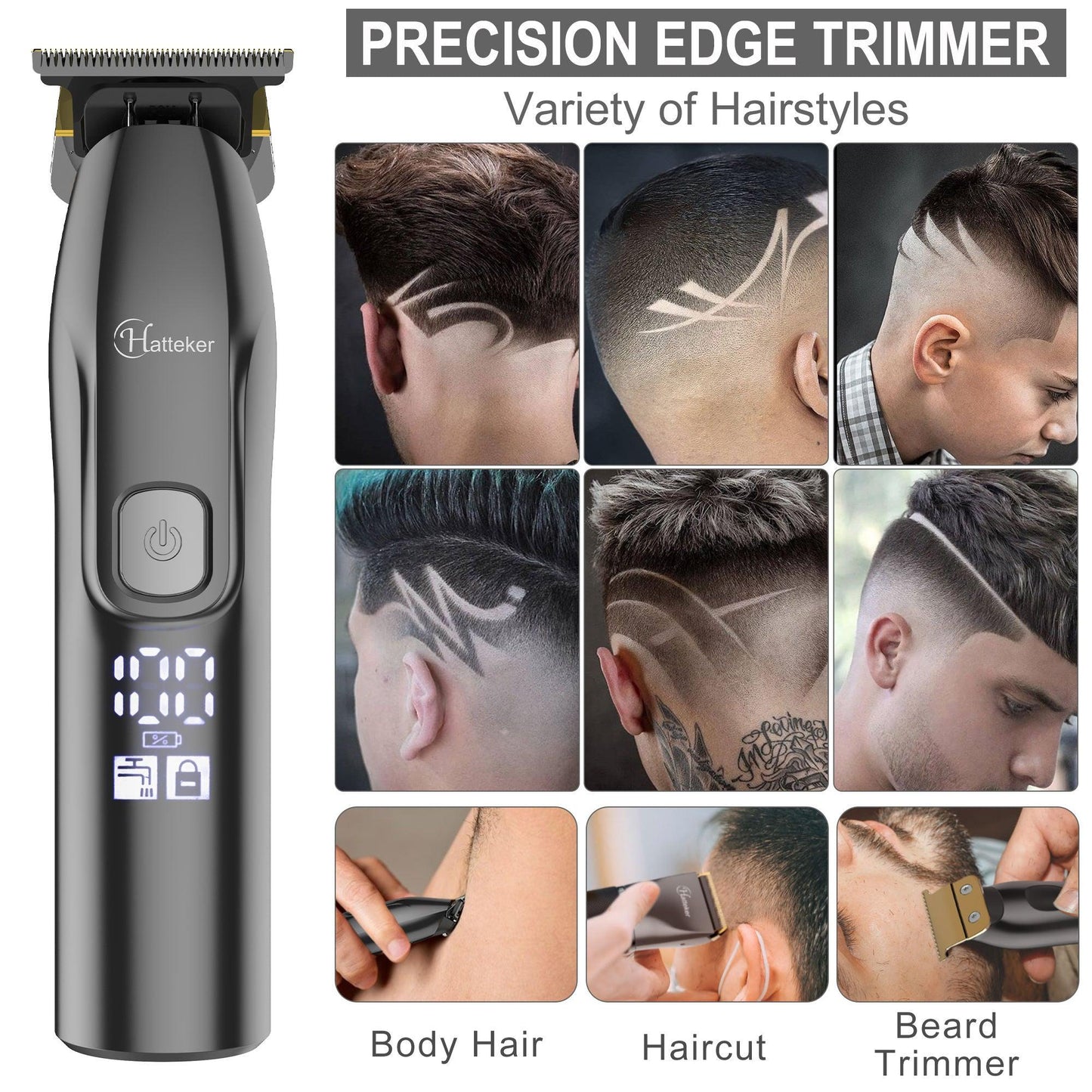 HATTEKER Hair Clippers and T-Blade Set Trimmer Kit Cordless Beard Barber Clipper Hair Cutting Kit Grooming Kit Waterproof - HATTEKER