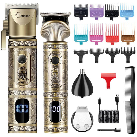 HATTEKER men hair clipper 2 set T blade hair barber clippers gentleman hair cutting machine bronze cordless hair trimmer - HATTEKER