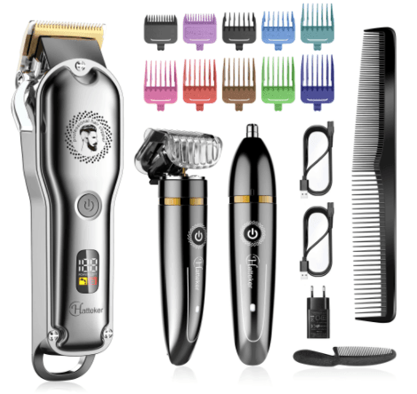 Hatteker Clipper Hair Trimmer Barber Clipper  Beard Nose Hair Cutting Grooming Kit Professional IPX7 Waterproof - HATTEKER
