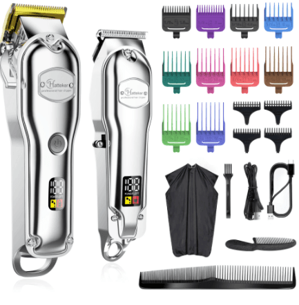 Hatteker Set Hair Clipper Professional Cutter Set Metal Electric Cordless Hair Trimmer LCD Display Hairdressing - HATTEKER