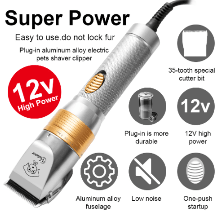 HATTEKER  12V High Power Pet Clipper Electric Grooming Trimmer Haircut Shaver - HATTEKER
