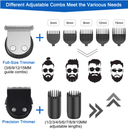 Hatteker 6 in 1 Waterproof Cordless Rechargeable Beard Trimmer Hair Clipper Hair Trimmer Grooming RFC-591605 - HATTEKER