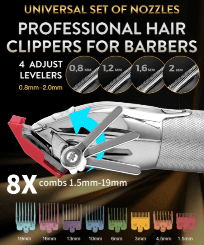 Hatteker Hair Clipper for Men  Professional Cutting Kit Barber Beard Trimmer with 8 Colorful Combs USB Rechargeable (Gold) - HATTEKER