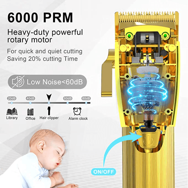 Hatteker Hair Clipper for Men  Professional Cutting Kit Barber Beard Trimmer with 8 Colorful Combs USB Rechargeable (Gold) - HATTEKER