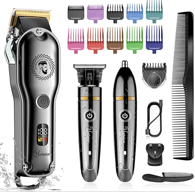Hatteker Clipper Hair Trimmer Barber Clipper  Beard Nose Hair Cutting Grooming Kit Professional IPX7 Waterproof - HATTEKER