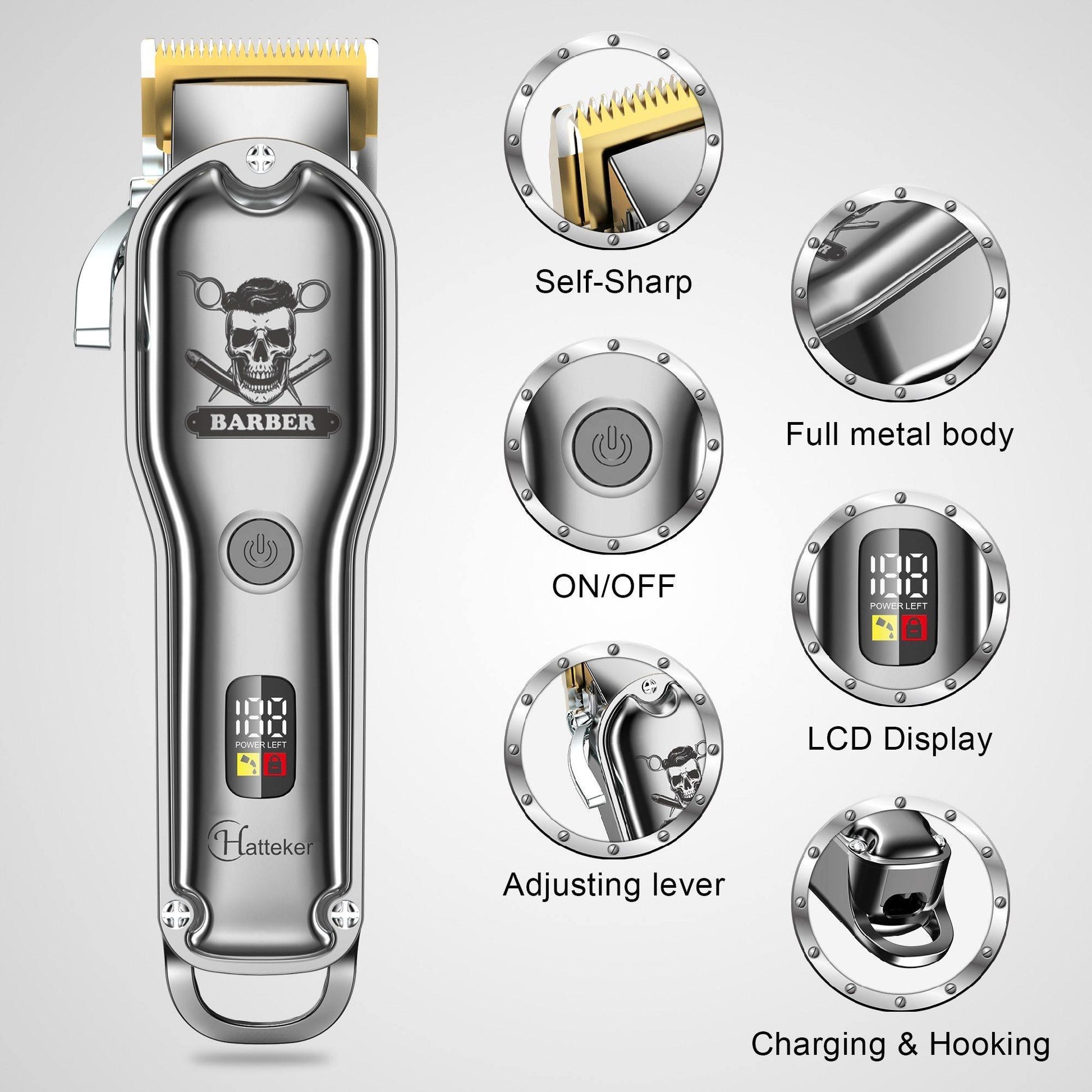 HATTEKER Hair Clipper Mens Beard Trimmer Professional Cordless Rechargeable 696C - HATTEKER