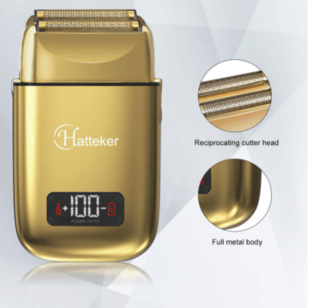 Hatteker Pro Shaver Bald Head Metal Double Foil Titanium Electric Razor Rechargeable - HATTEKER