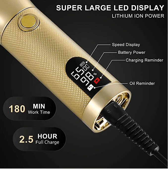 Hatteker Hair Clippers 0.1mm Beard Trimmer Cordless Gold Portable Rechargeable - HATTEKER