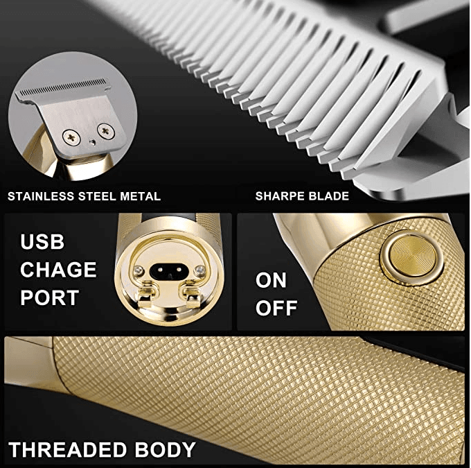 Hatteker Hair Clippers 0.1mm Beard Trimmer Cordless Gold Portable Rechargeable - HATTEKER